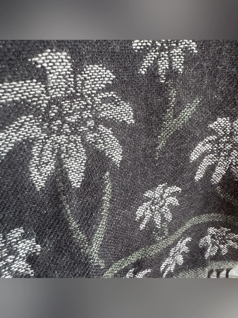 Vintage Austrian Wool Floral Scarf Loden-Plankl Wien Gray and black Fringe